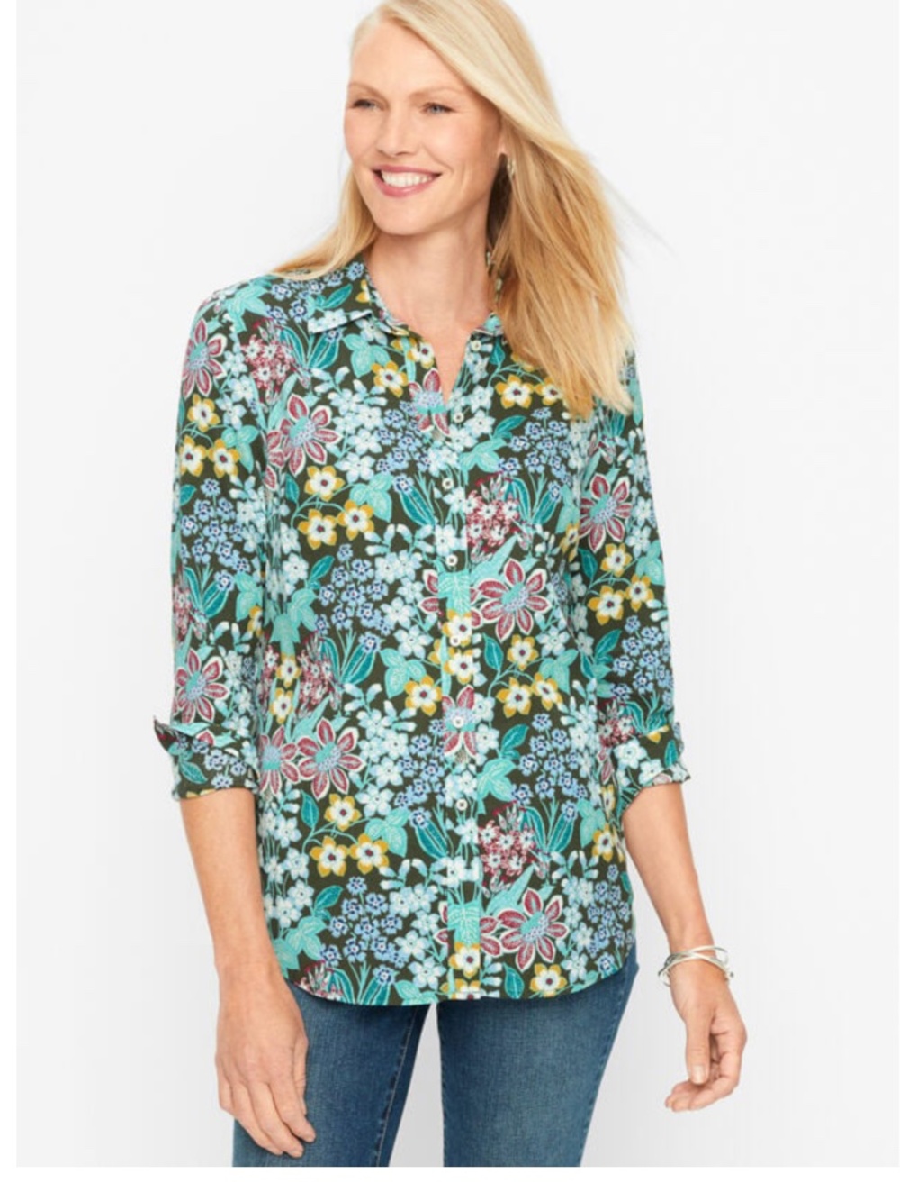 Talbots Mirrored Garden Cotton Blend Button Front Shirt 3X